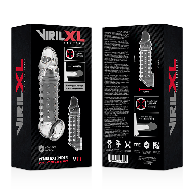 VIRILXL - EXTENSION Y FUNDA DE PENE V11 TRANSPARENTE